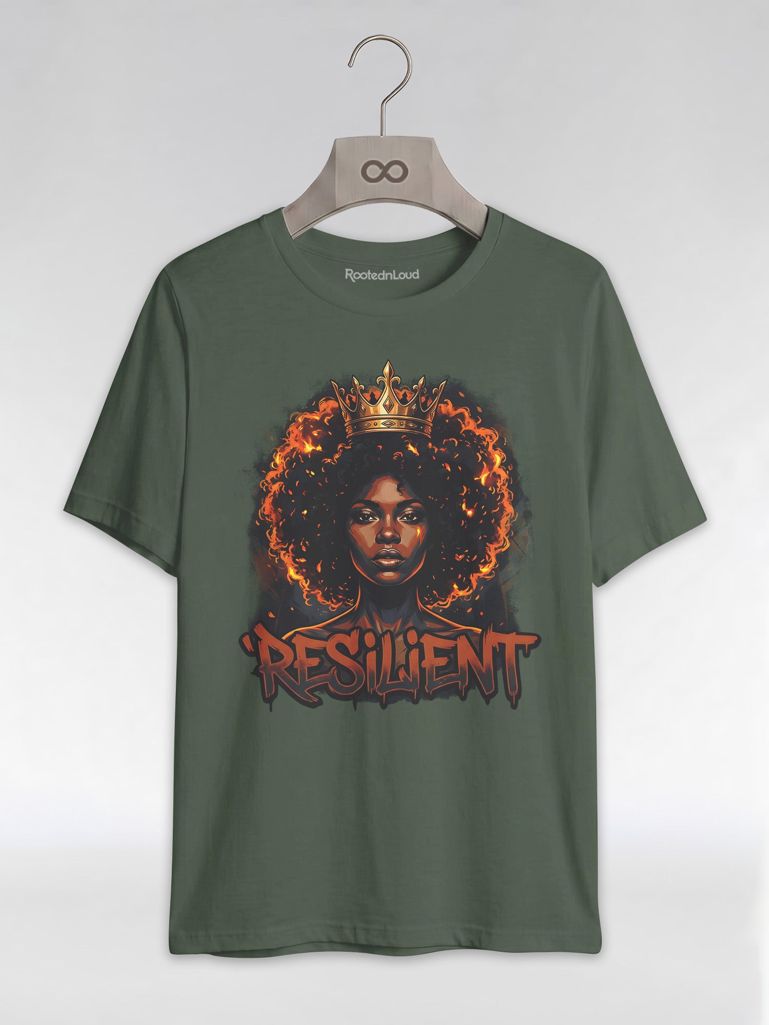 Resilient Black Queen: Fire Afro Crown Graphic T-Shirt - RootednLoud