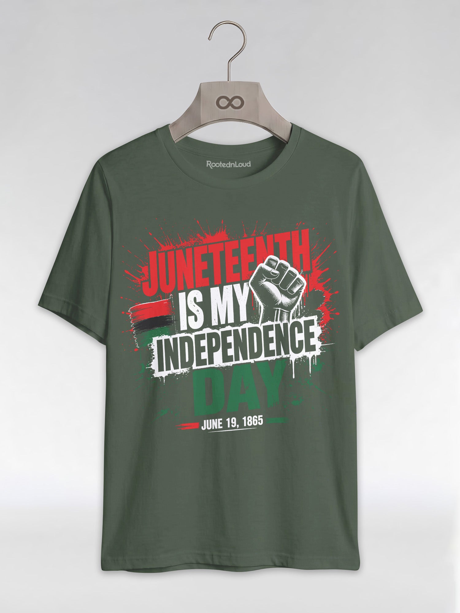 Juneteenth Is My Independence Day: Black History Raised Fist Graphic T-Shirt - RootednLoud