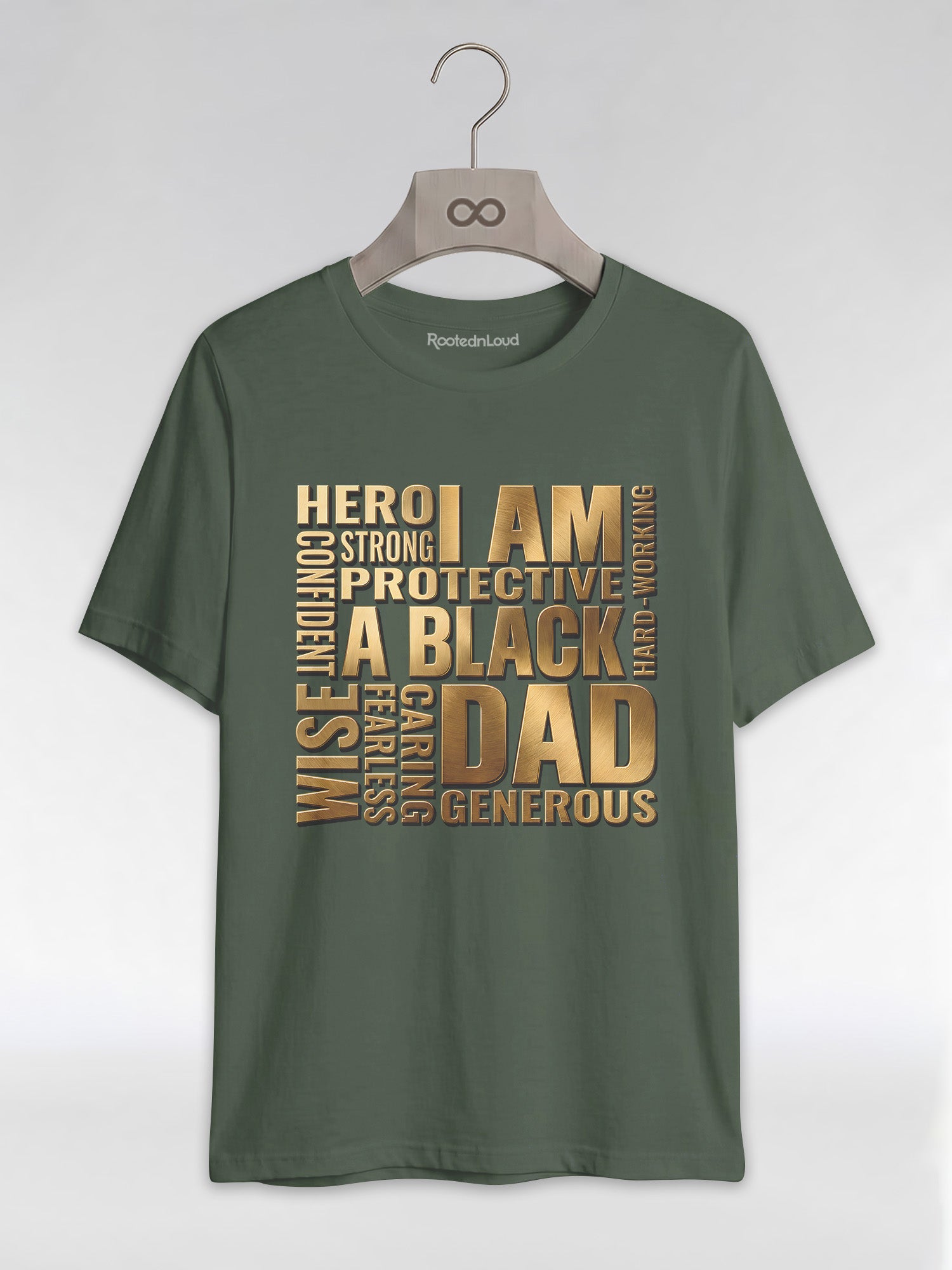 I Am A Black Dad: Golden Typography Empowerment Graphic T-Shirt - RootednLoud