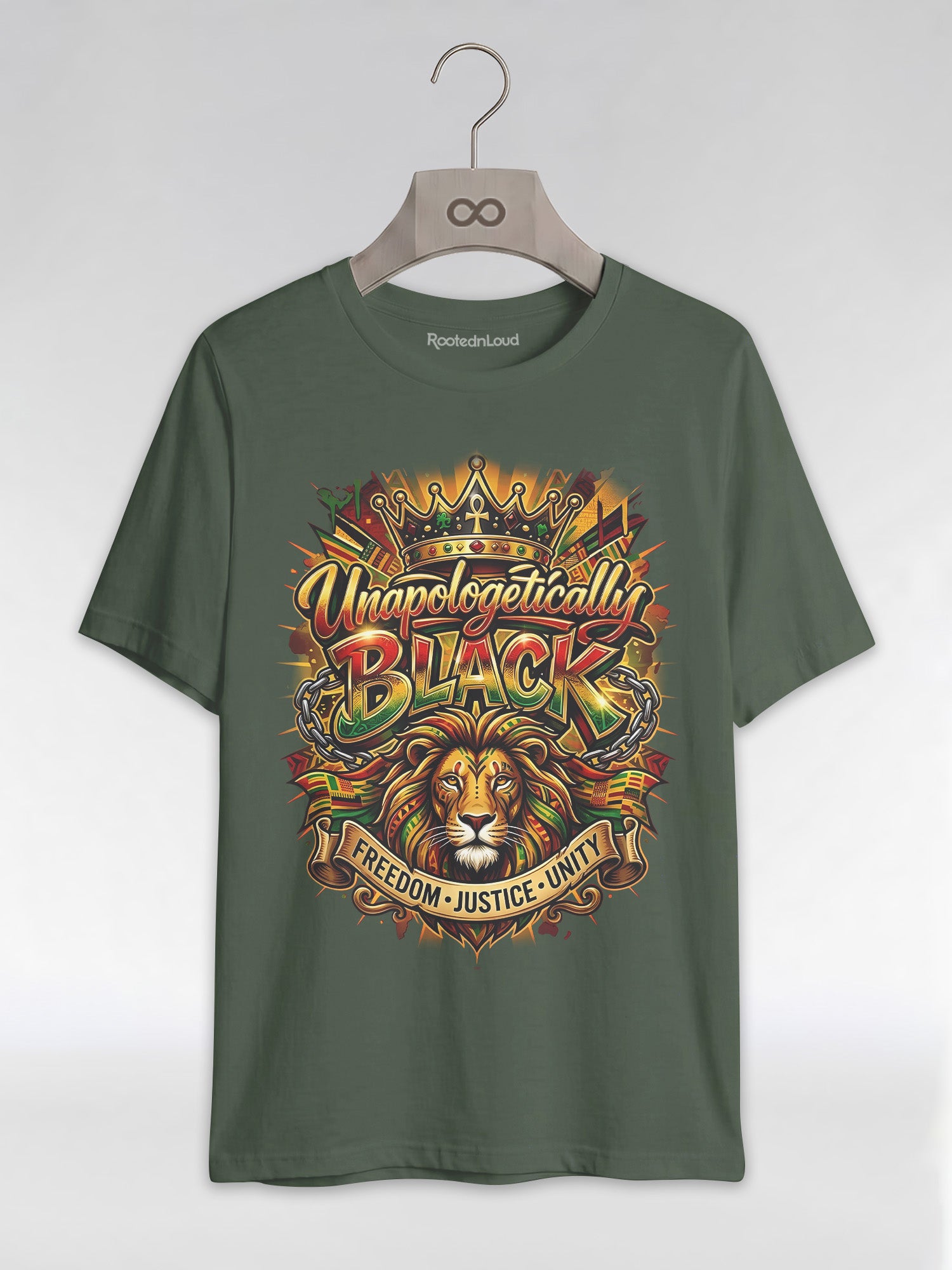 Unapologetically Black Lion Crown: Pan-African Pride Graphic T-Shirt - RootednLoud