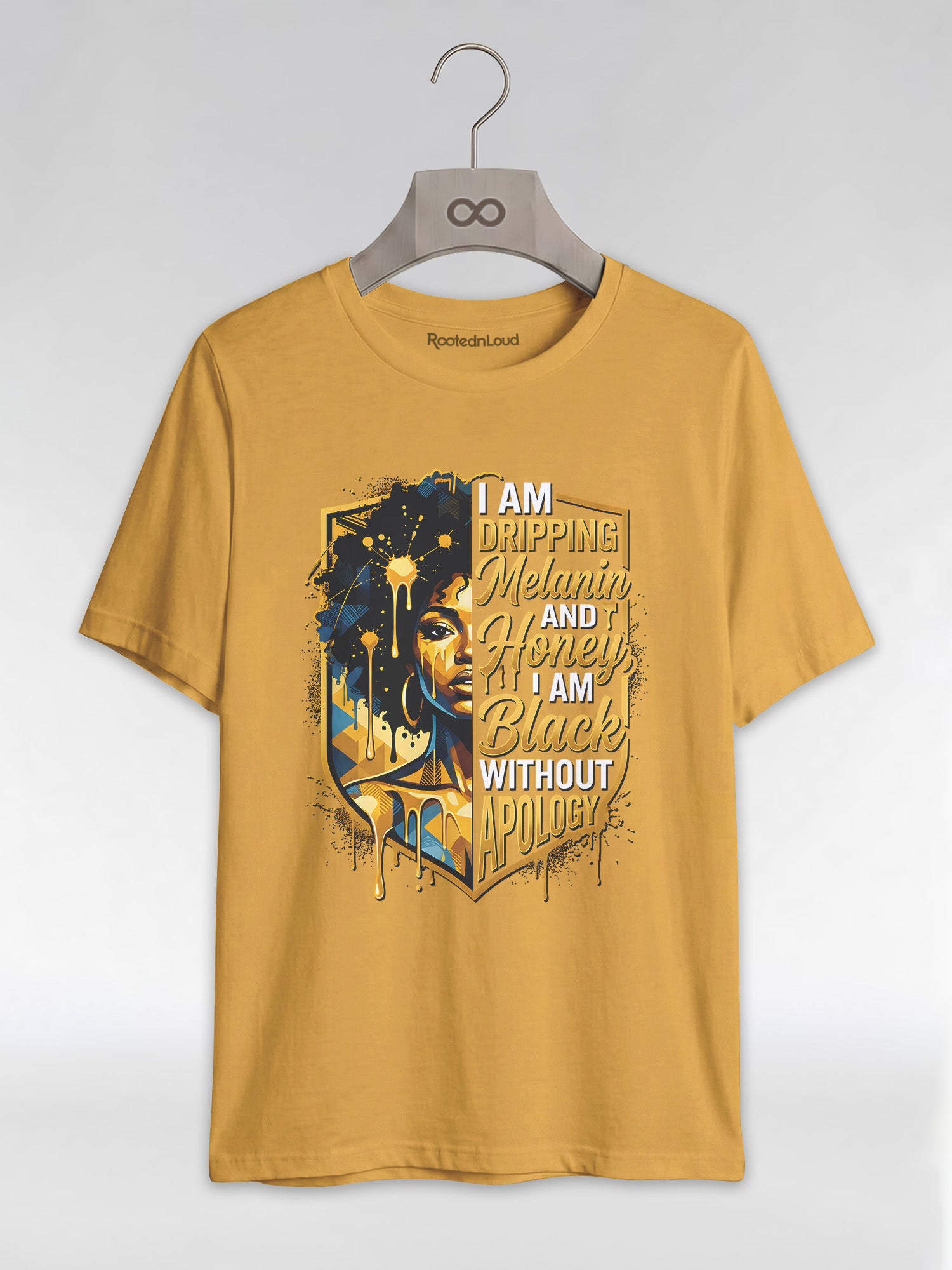 The Royal Shield: Dripping Melanin and Honey Black Queen Graphic T-Shirt - RootednLoud