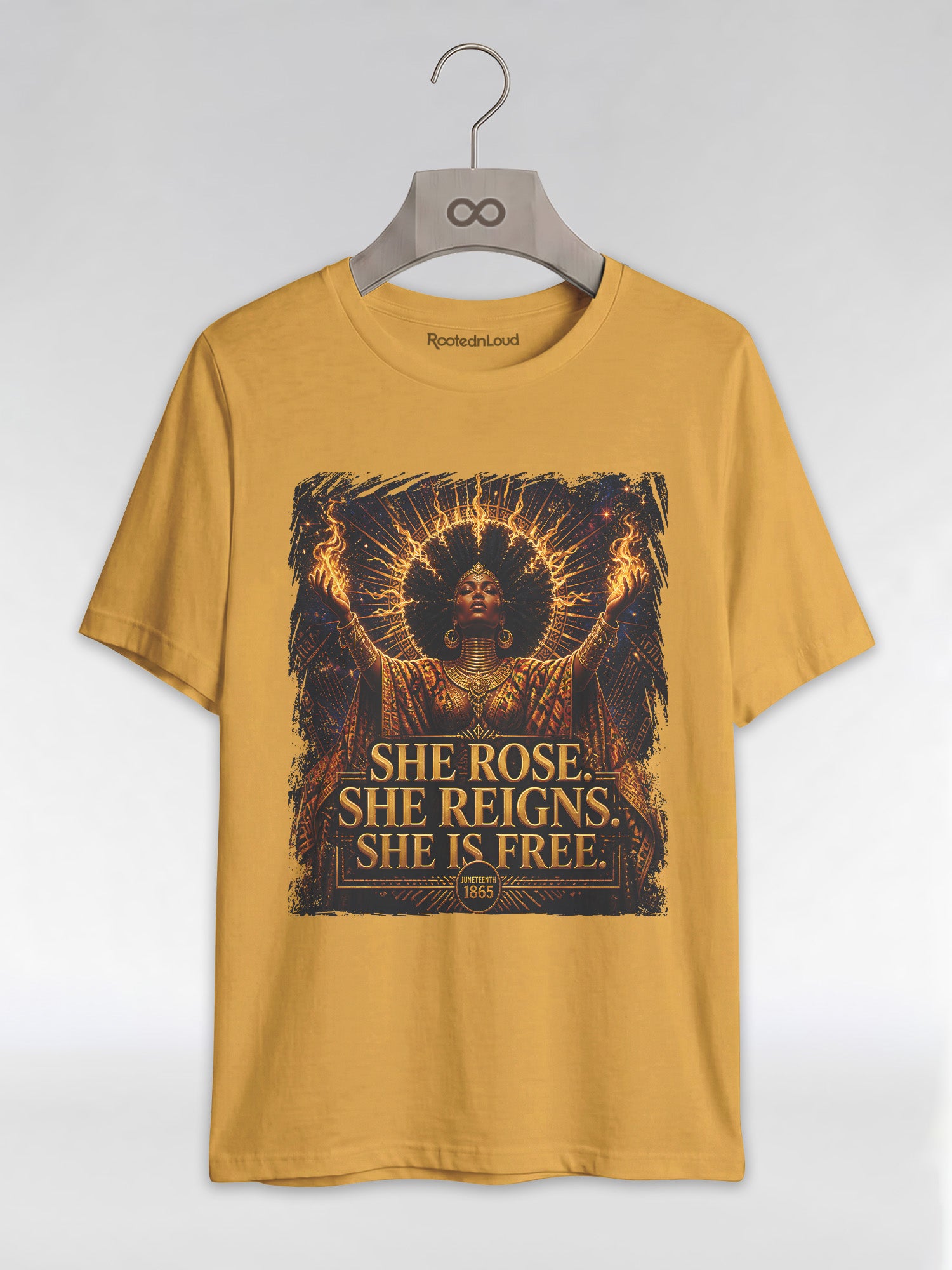 She Rose She Reigns She Is Free: Juneteenth Goddess Graphic T-Shirt - RootednLoud
