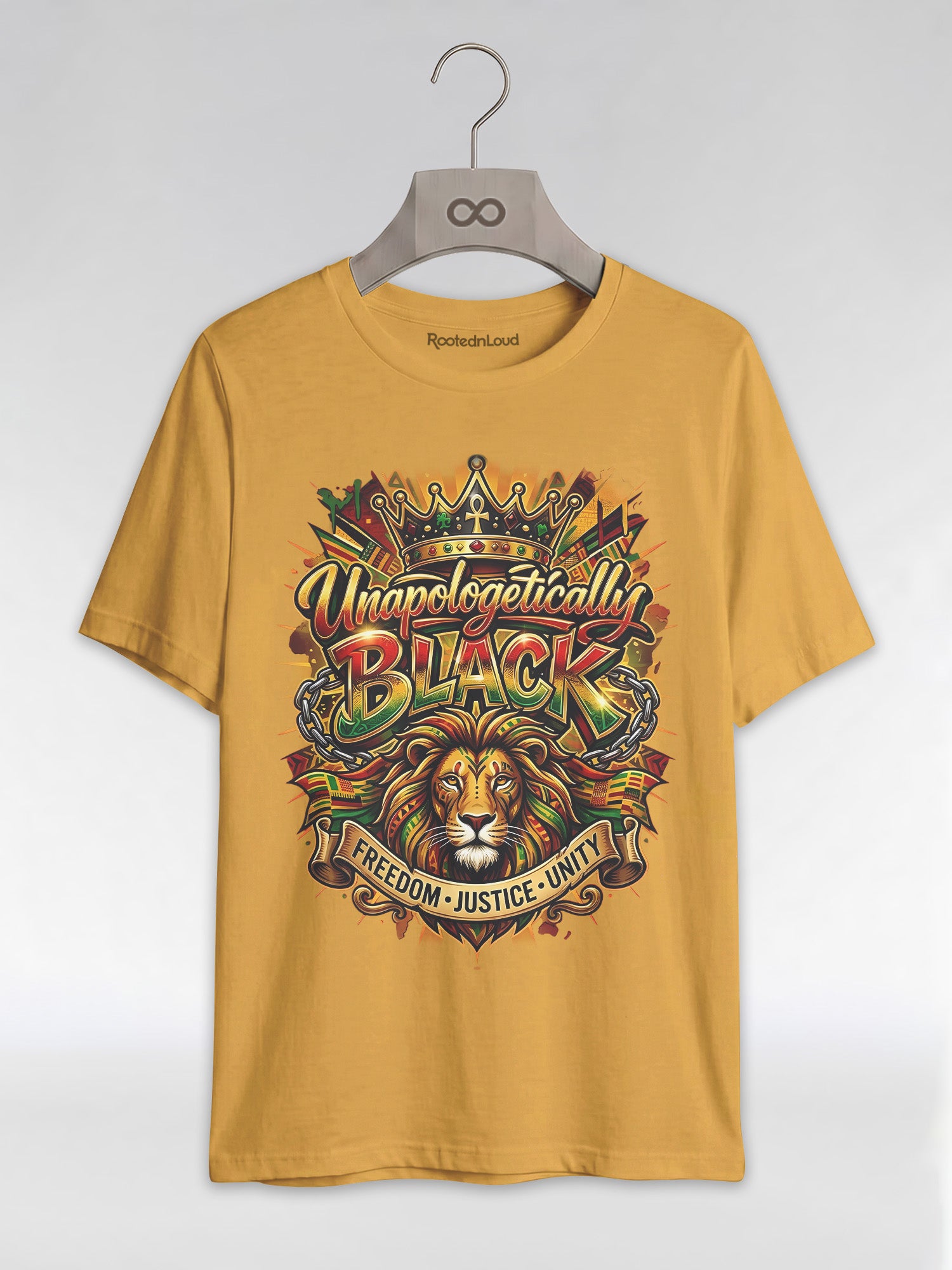 Unapologetically Black Lion Crown: Pan-African Pride Graphic T-Shirt - RootednLoud