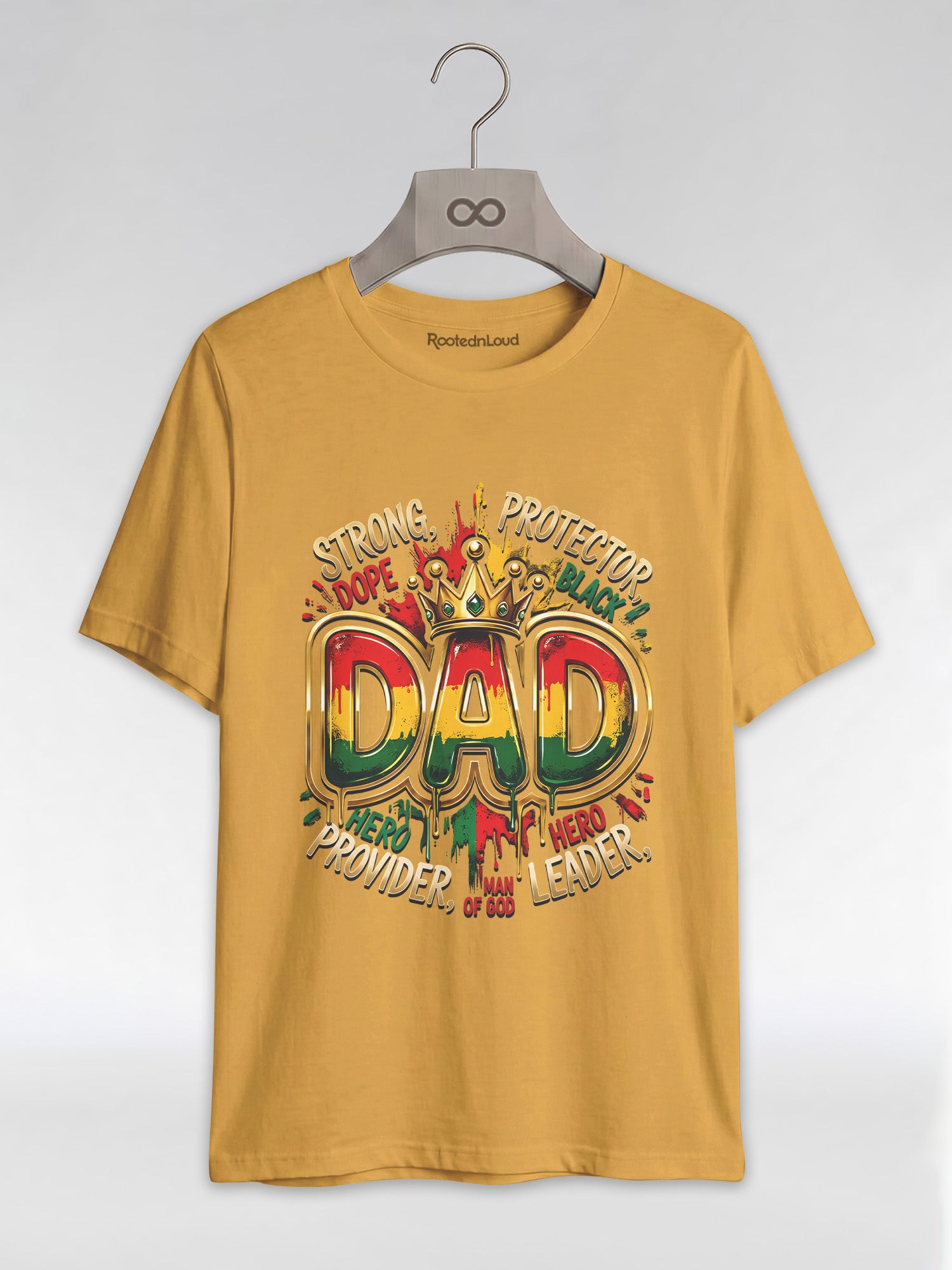 Black Dad Strong Protector Leader Crown Graphic T-Shirt - RootednLoud