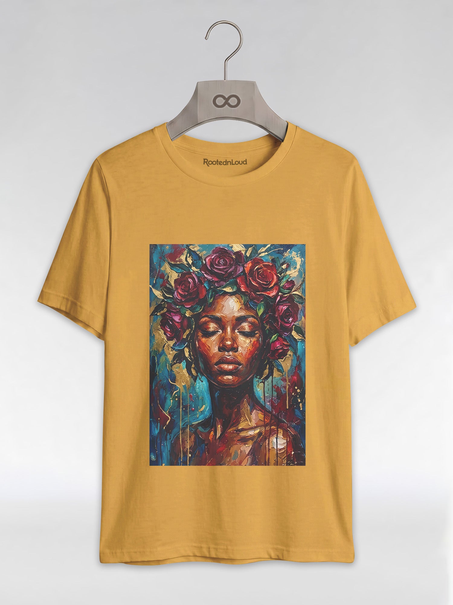 Painted Queen: Oil Painting Floral Black Woman Graphic T-Shirt - RootednLoud