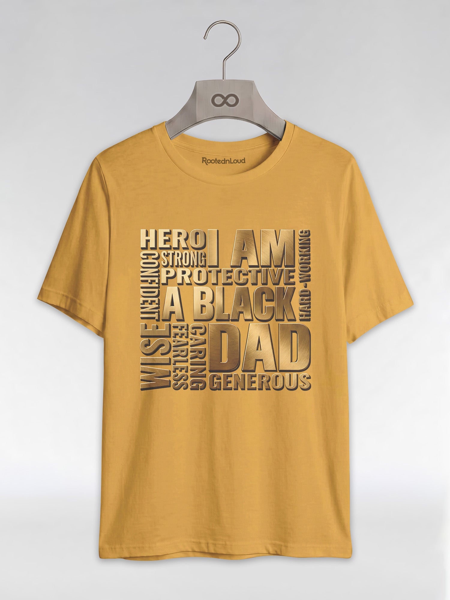 I Am A Black Dad: Golden Typography Empowerment Graphic T-Shirt - RootednLoud
