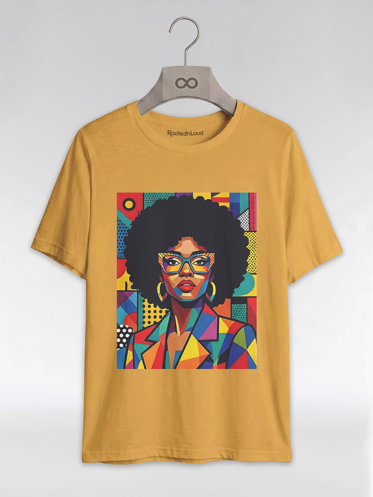 Black Queen Pop Art: Geometric Afro Portrait Graphic T-Shirt - RootednLoud