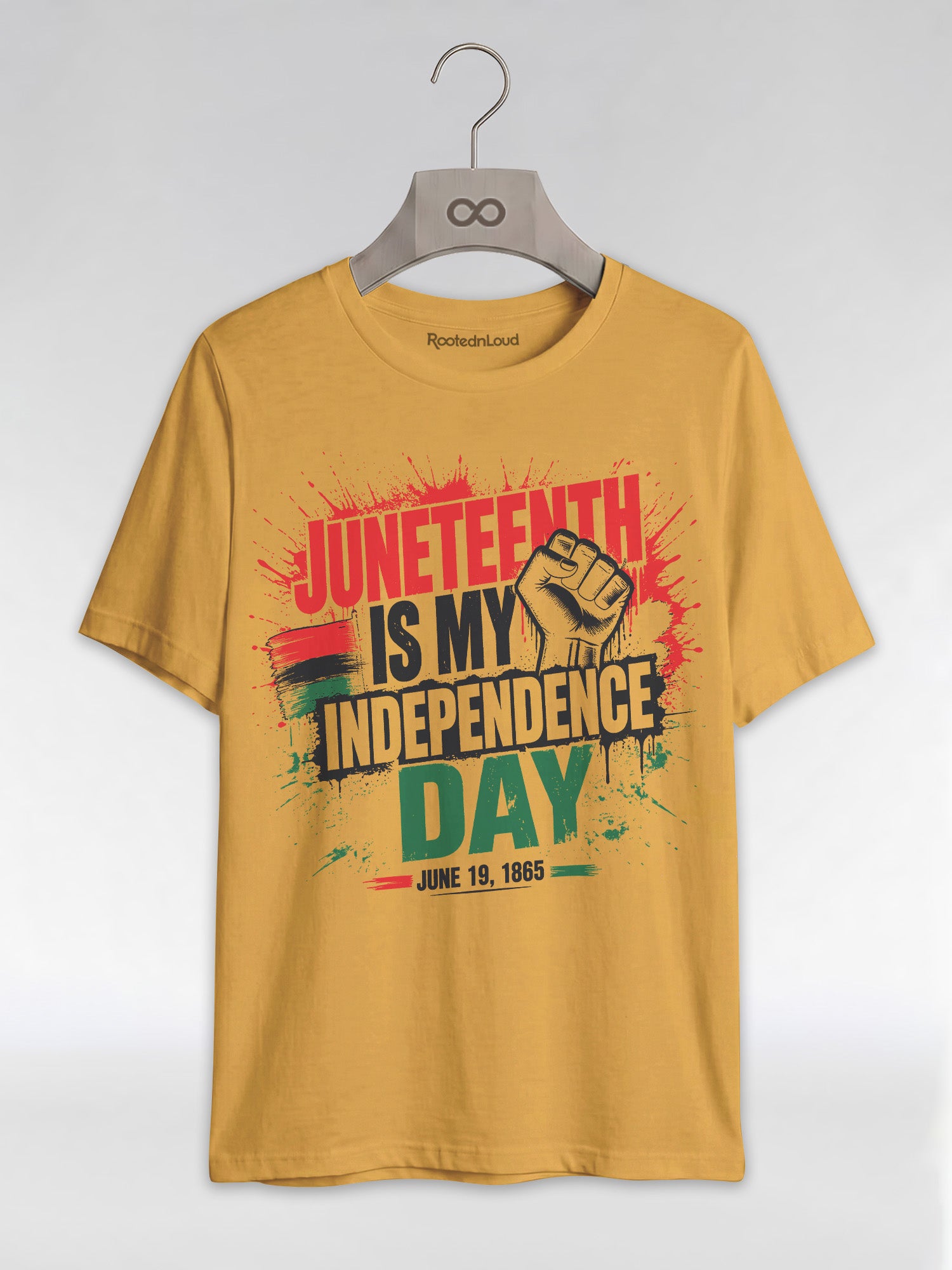 Juneteenth Is My Independence Day: Black History Raised Fist Graphic T-Shirt - RootednLoud