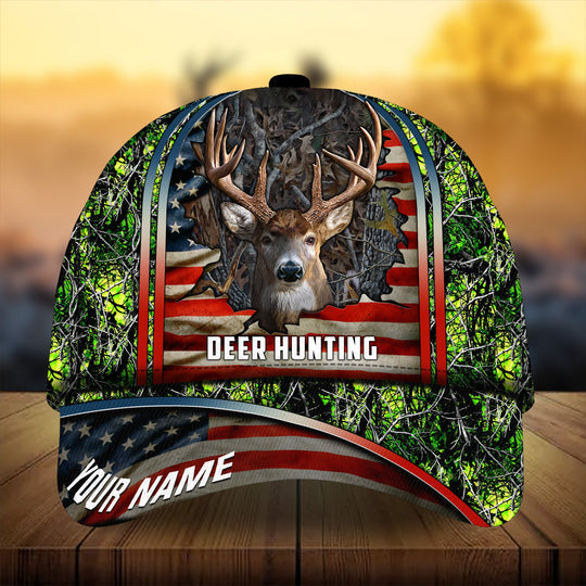 Frenzidea Premium Florapunk Cracked Flag Deer Hunting Personalized Cap