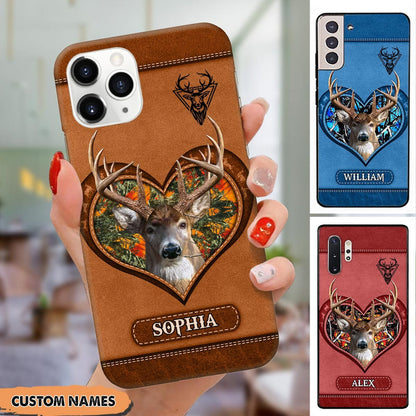 Frenzidea Deer Hunting Leather Pattern Personalized Name Multicolor Phone Case (6 colors)