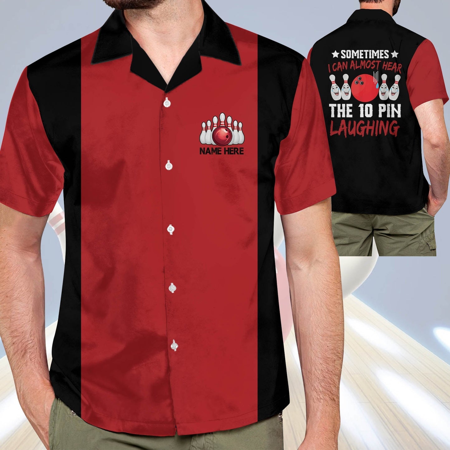 Frenzideas Sometimes I Can Almost Hear The Ten Pin Laughing Personalized Name Hawaiian Shirt