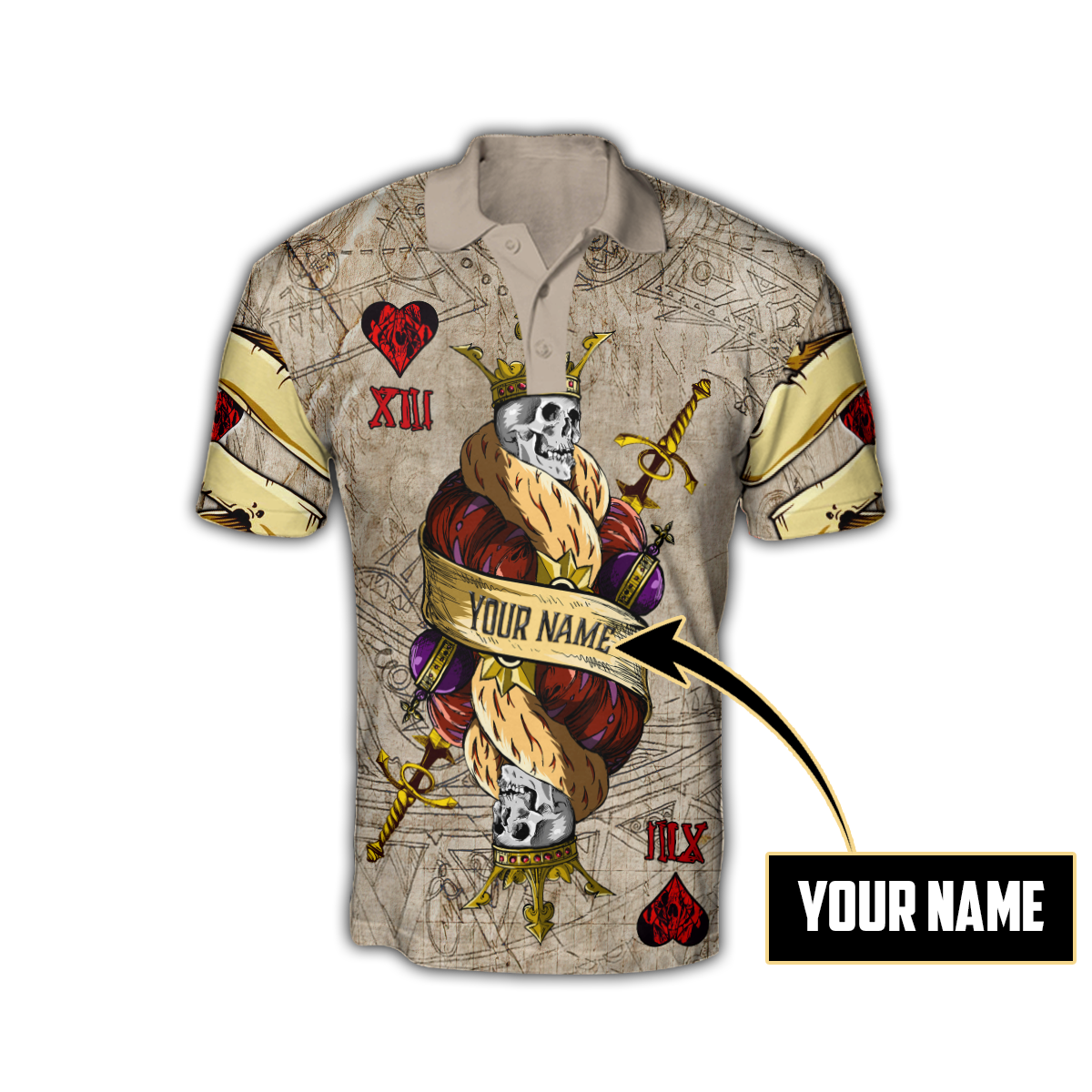 Frenzidea Customize Name Poker King Skull Polo Shirt