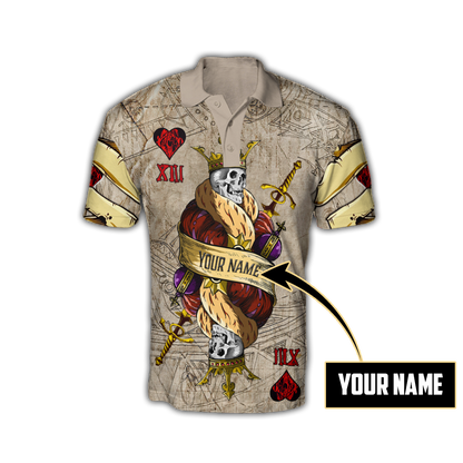 Frenzidea Customize Name Poker King Skull Polo Shirt