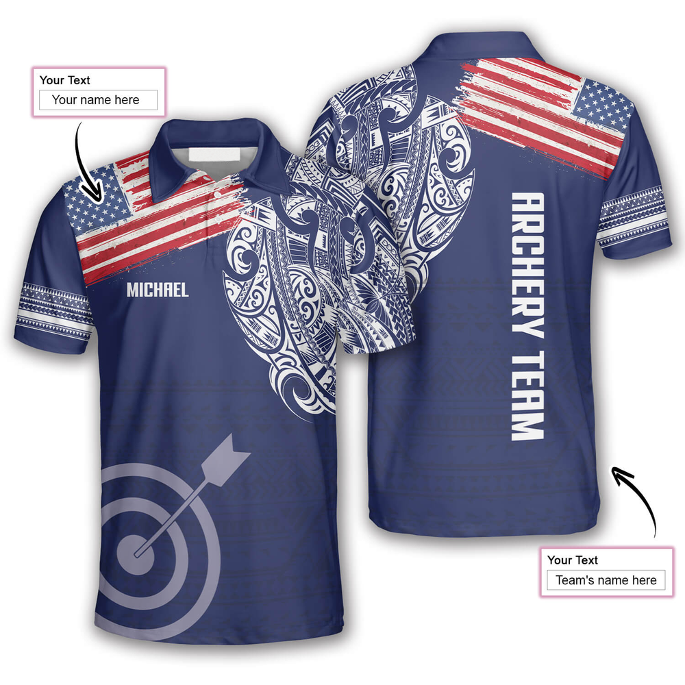 Frenzidea US Flag Tribal Pattern Personalized Name Shirt
