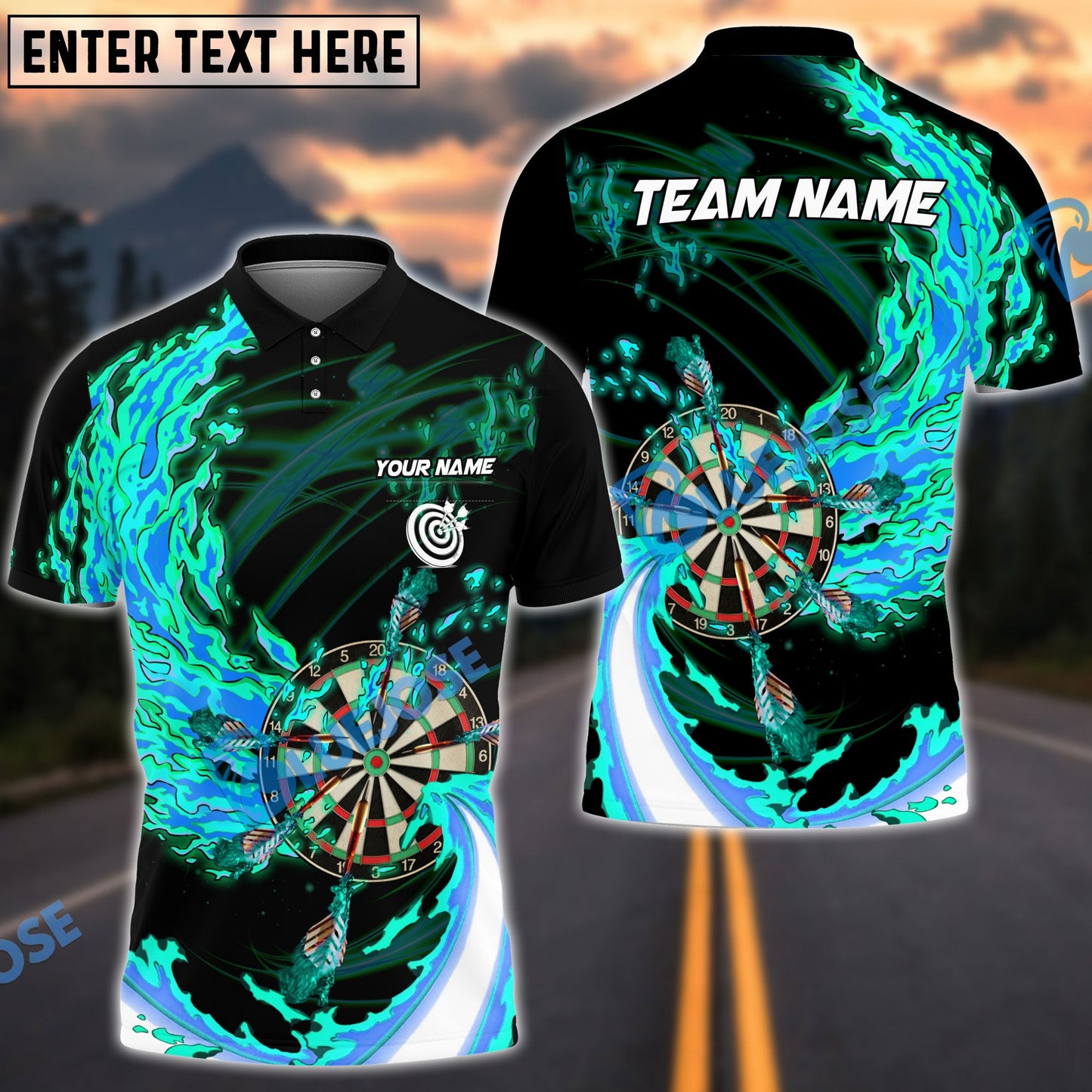 Frenzidea Breath Of Fire Darts Personalized Name, Team Name Polo Shirt (4 Colors)