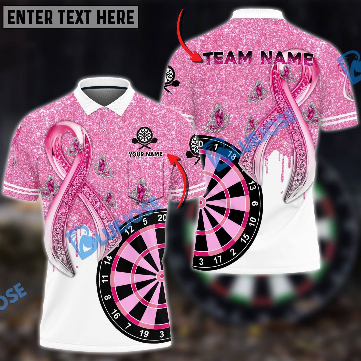 Frenzidea Darts Breast Cancer Personalized Name, Team Name 3D Shirt