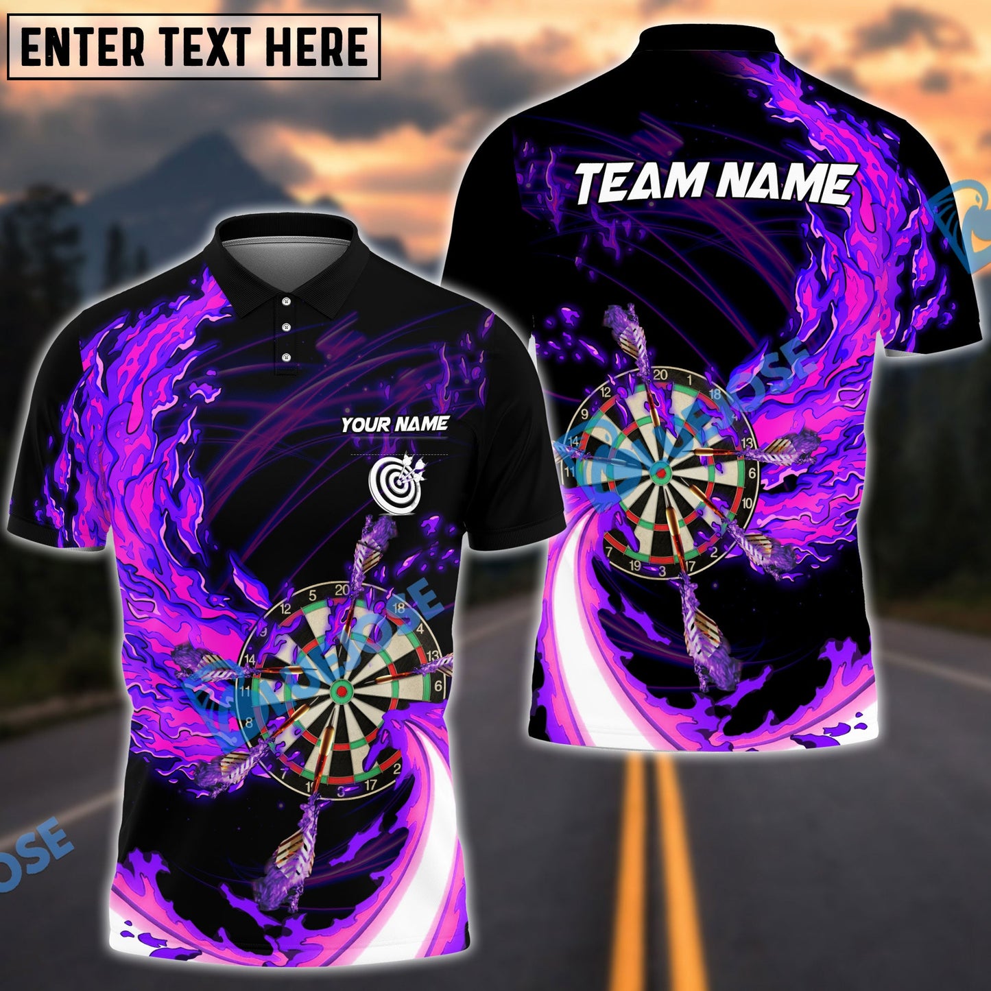 Frenzidea Breath Of Fire Darts Personalized Name, Team Name Polo Shirt (4 Colors)