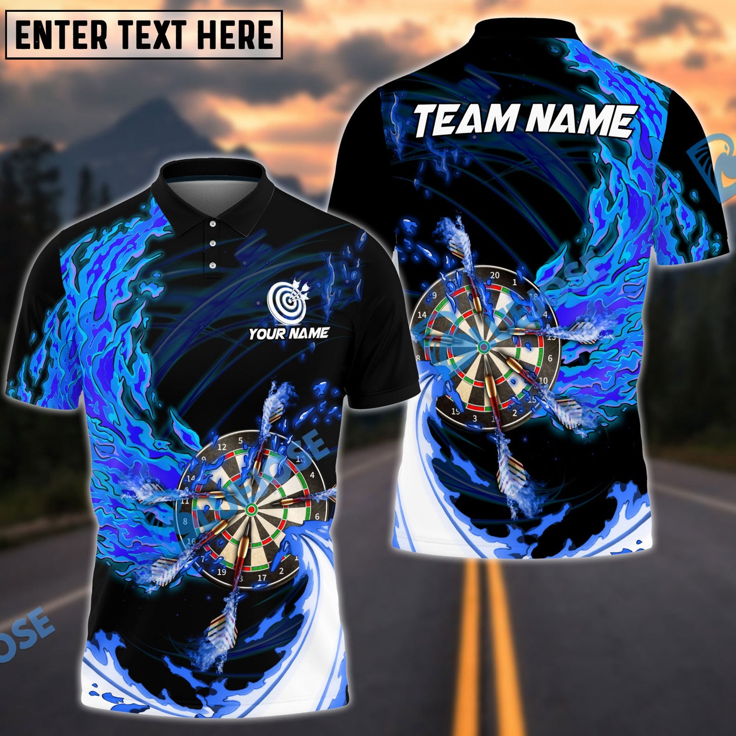 Frenzidea Breath Of Fire Darts Personalized Name, Team Name Polo Shirt (4 Colors)