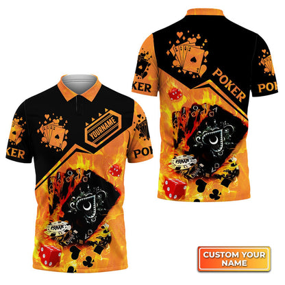 Frenzidea Poker Royal Flush On Fire Personalized Name 3D Polo Shirt