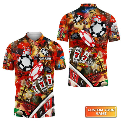 Frenzidea Gambling Casino Gambling Style Personalized Name 3D Polo Shirt