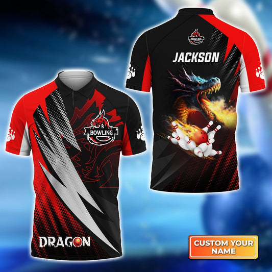 Frenzideas Dragon Team Red Bowling Ball On Fire Customized Name All Over Printed Shirt