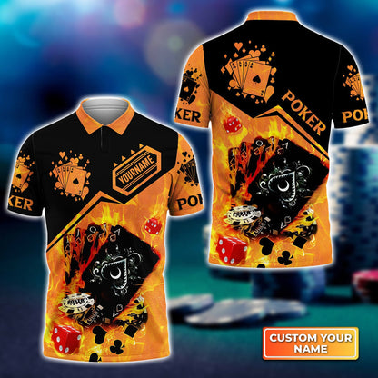 Frenzidea Poker Royal Flush On Fire Personalized Name 3D Polo Shirt