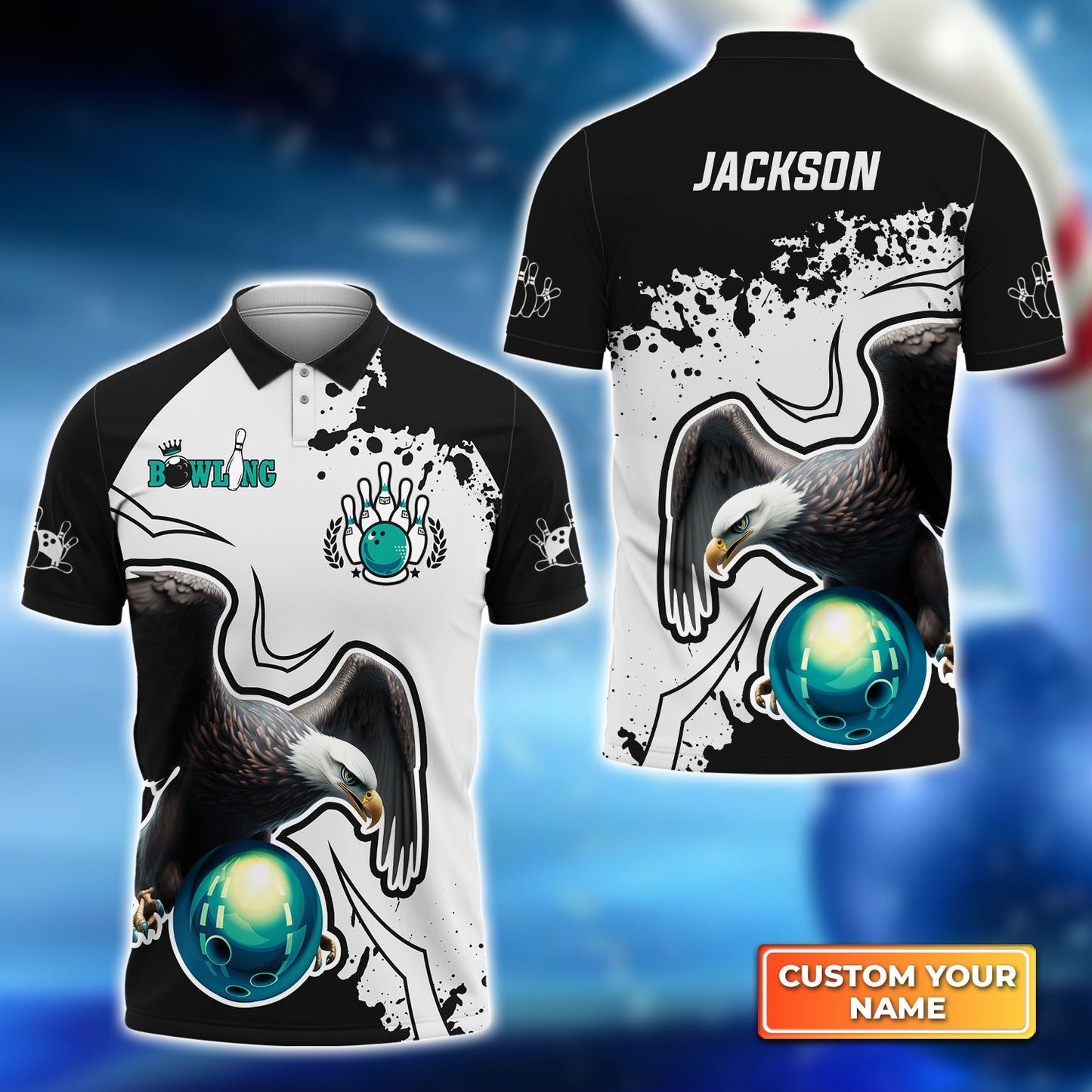 Frenzideas American Eagle Bowling Team Customized Name All Over Printed Shirt