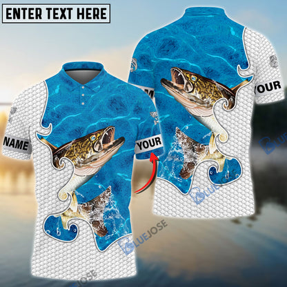 Frenzidea Customize Name Walleye Fishing Blue Water 3D Shirts