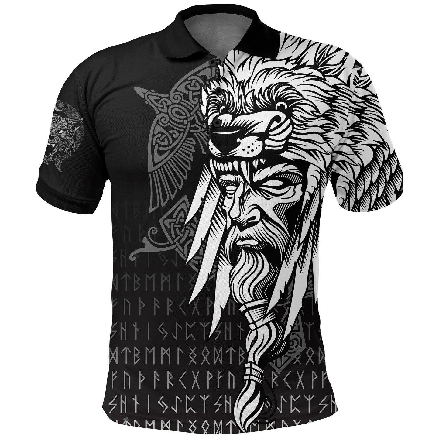 Frenzidea Viking Style Polo Shirts Odin Raven and Fenrir on Hand