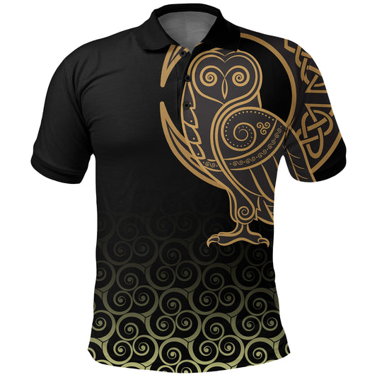 Frenzidea Viking Style Polo Shirts Owl Celtic On Triskele Background