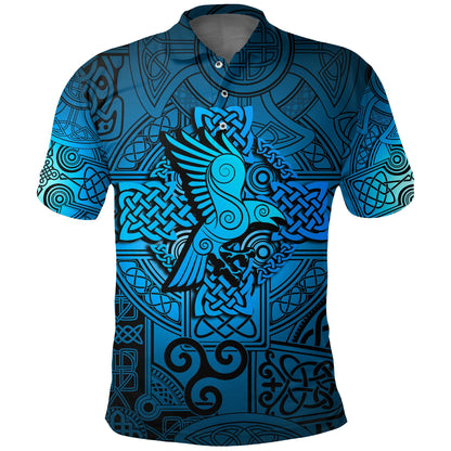 Frenzidea Viking Style Polo Shirt - Raven Odin Celtic Cyan