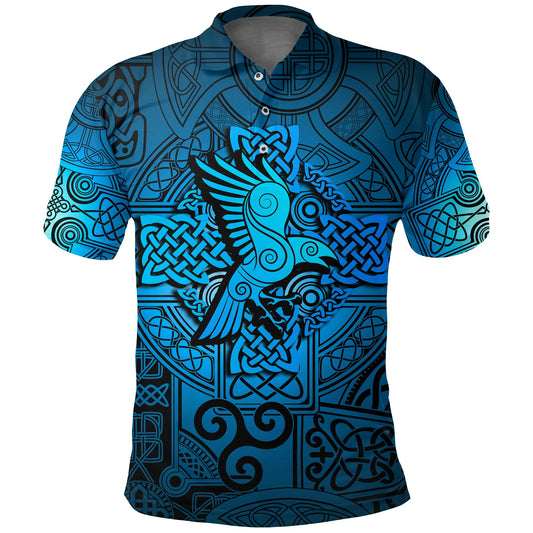 Frenzidea Viking Style Polo Shirt - Raven Odin Celtic Cyan