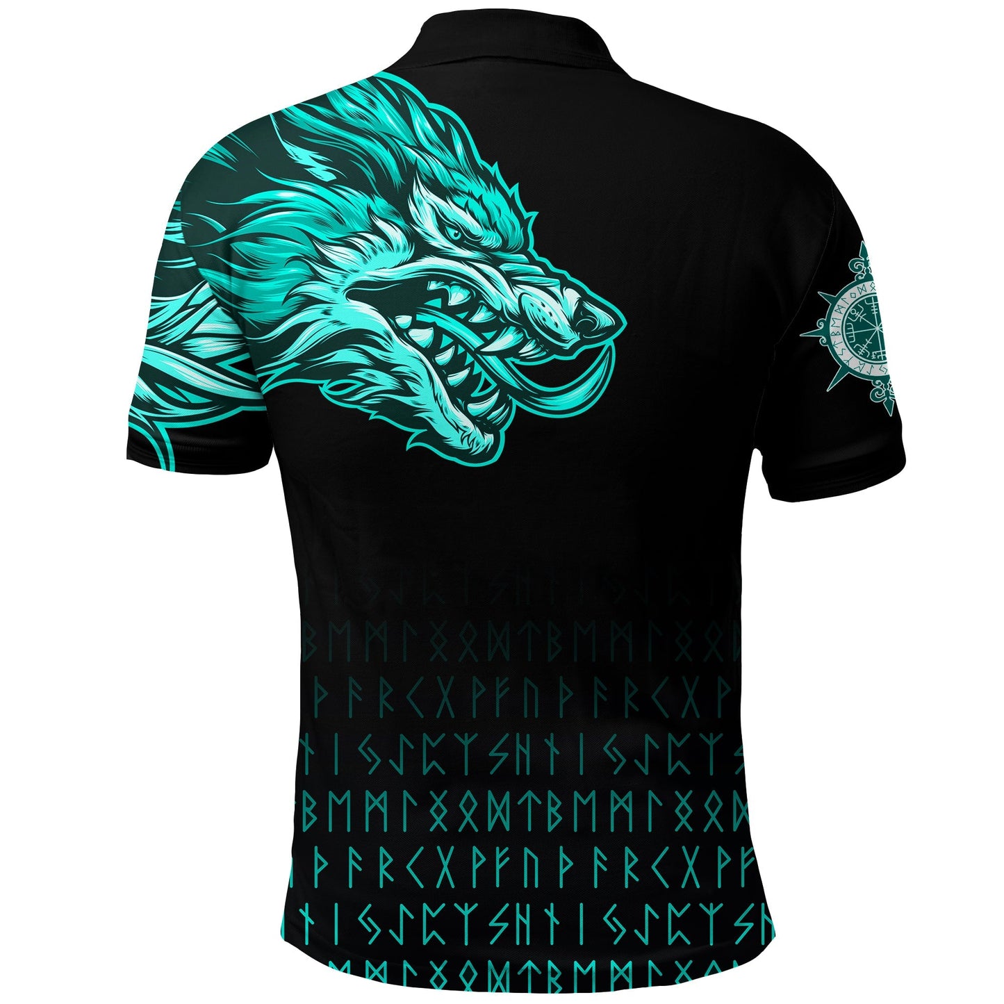 Frenzidea Viking Style Polo Shirts Fenrir Wolf Cyan Near Shoulder