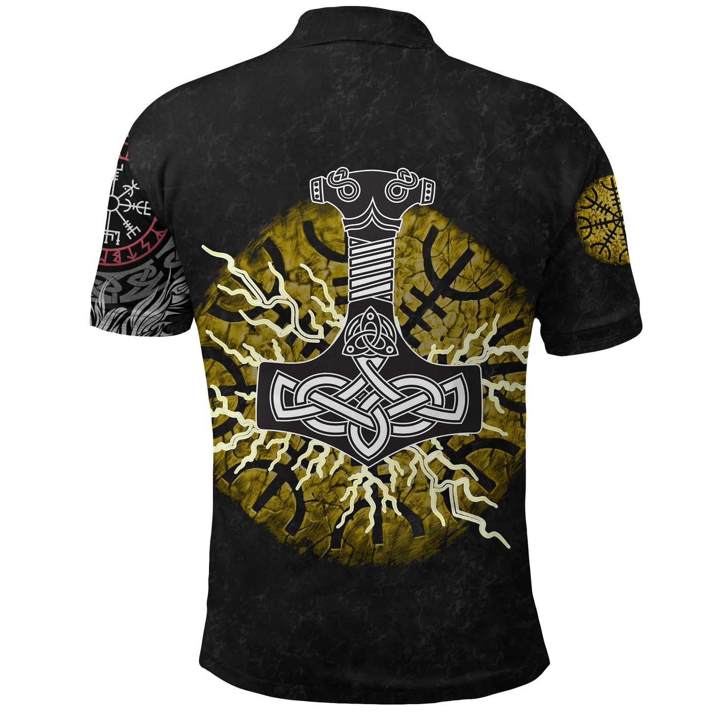 Frenzidea Viking Style Polo Shirts - Fenrir Fight Mjolnir of Thor on Helm Of Awe
