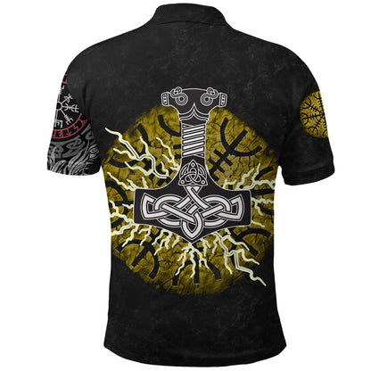 Frenzidea Viking Style Polo Shirts - Fenrir Fight Mjolnir of Thor on Helm Of Awe