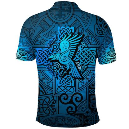 Frenzidea Viking Style Polo Shirt - Raven Odin Celtic Cyan