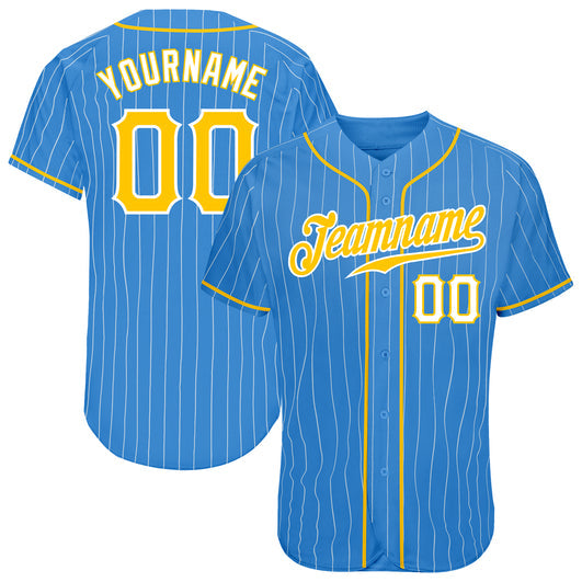 Frenzidea Custom Powder Blue White Pinstripe Gold-White Authentic Baseball Jersey