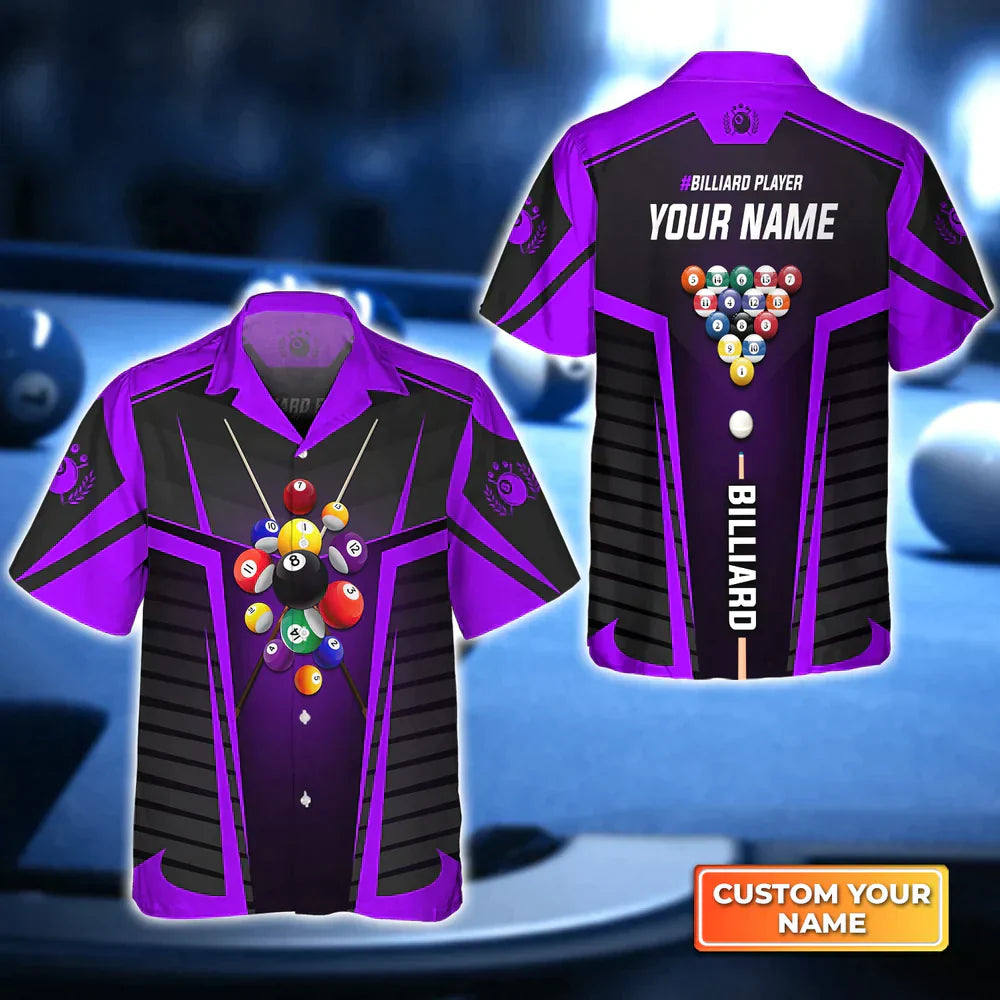 Frenzidea Purple Billiard Balls Personalized Name Hawaiian Shirt