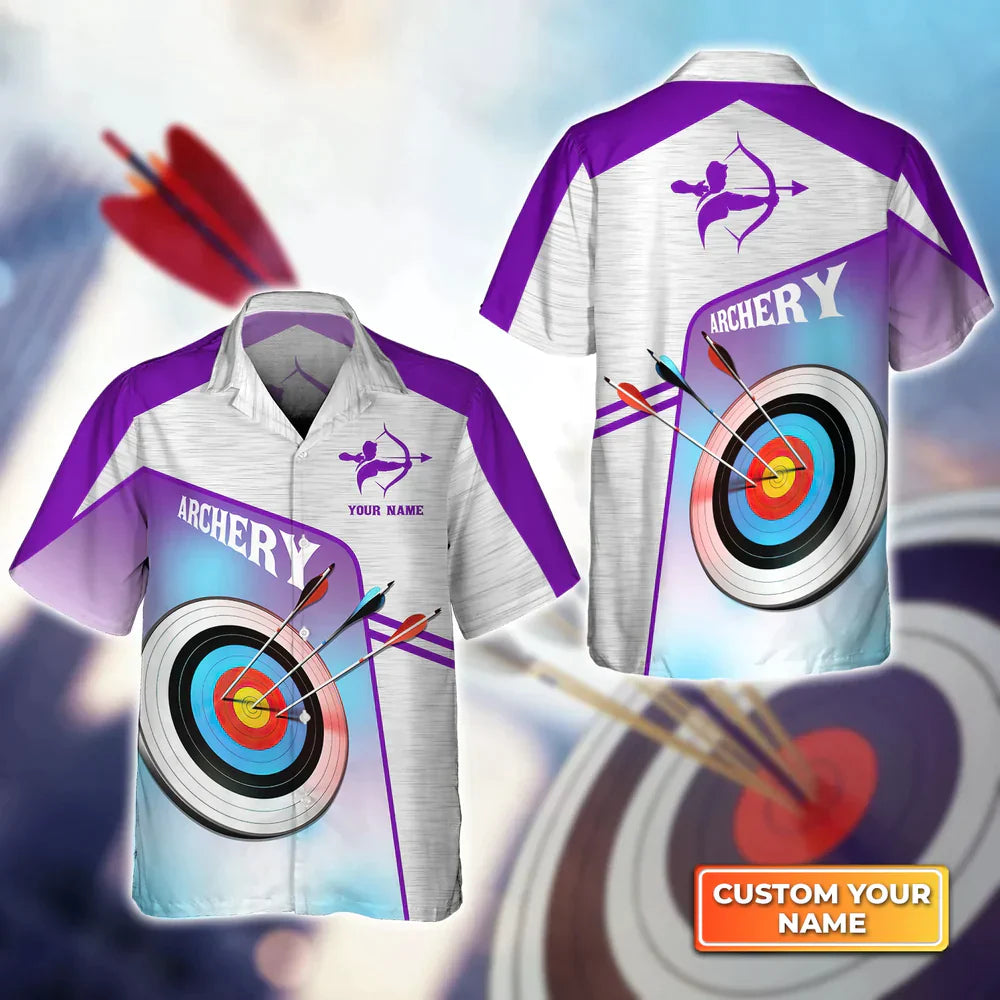 Frenzidea Purple Watercolor Archery Target Board Personalized Name 3D Hawaiian Shirt