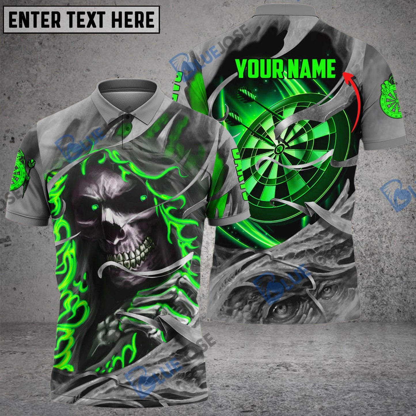 Frenzidea Darts Skull Reaper Personalized Name 3D Polo Shirt