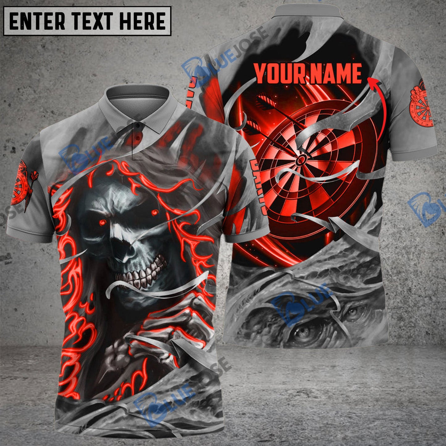 Frenzidea Darts Skull Reaper Personalized Name 3D Polo Shirt
