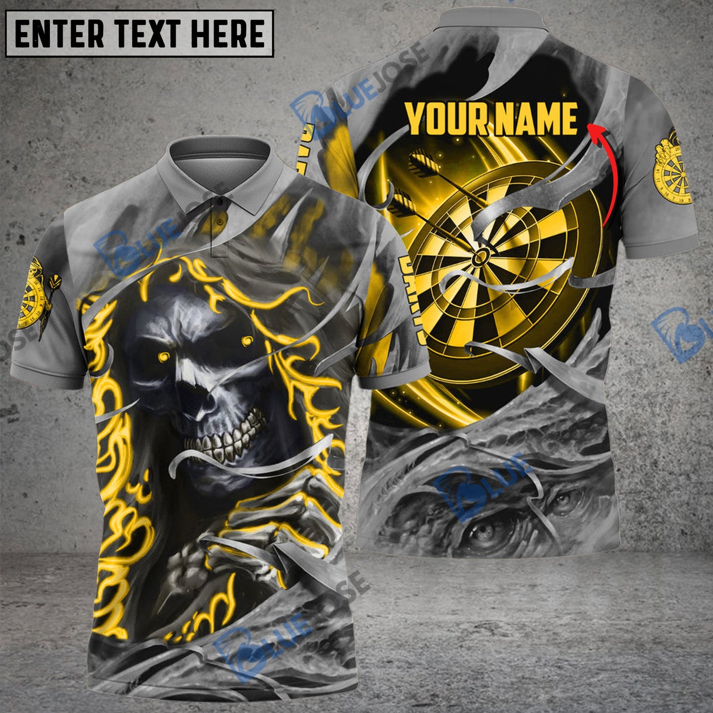 Frenzidea Darts Skull Reaper Personalized Name 3D Polo Shirt