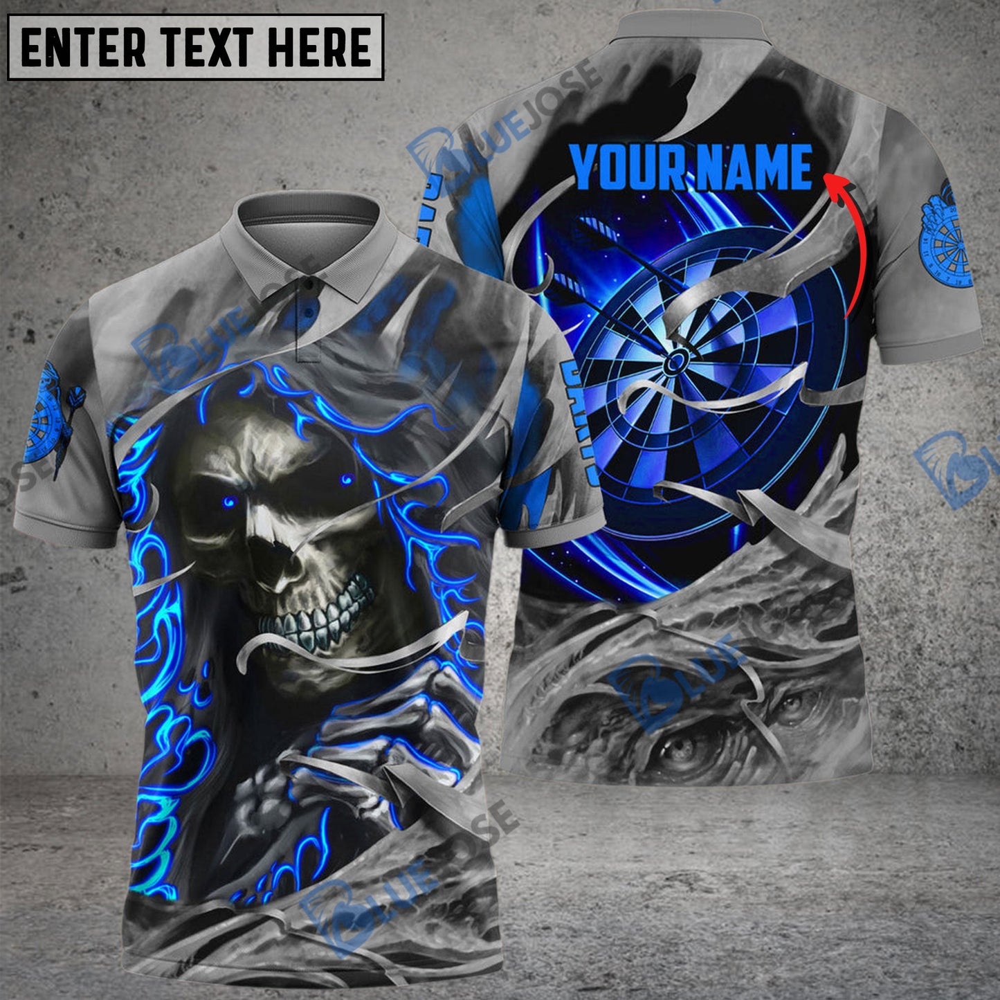 Frenzidea Darts Skull Reaper Personalized Name 3D Polo Shirt