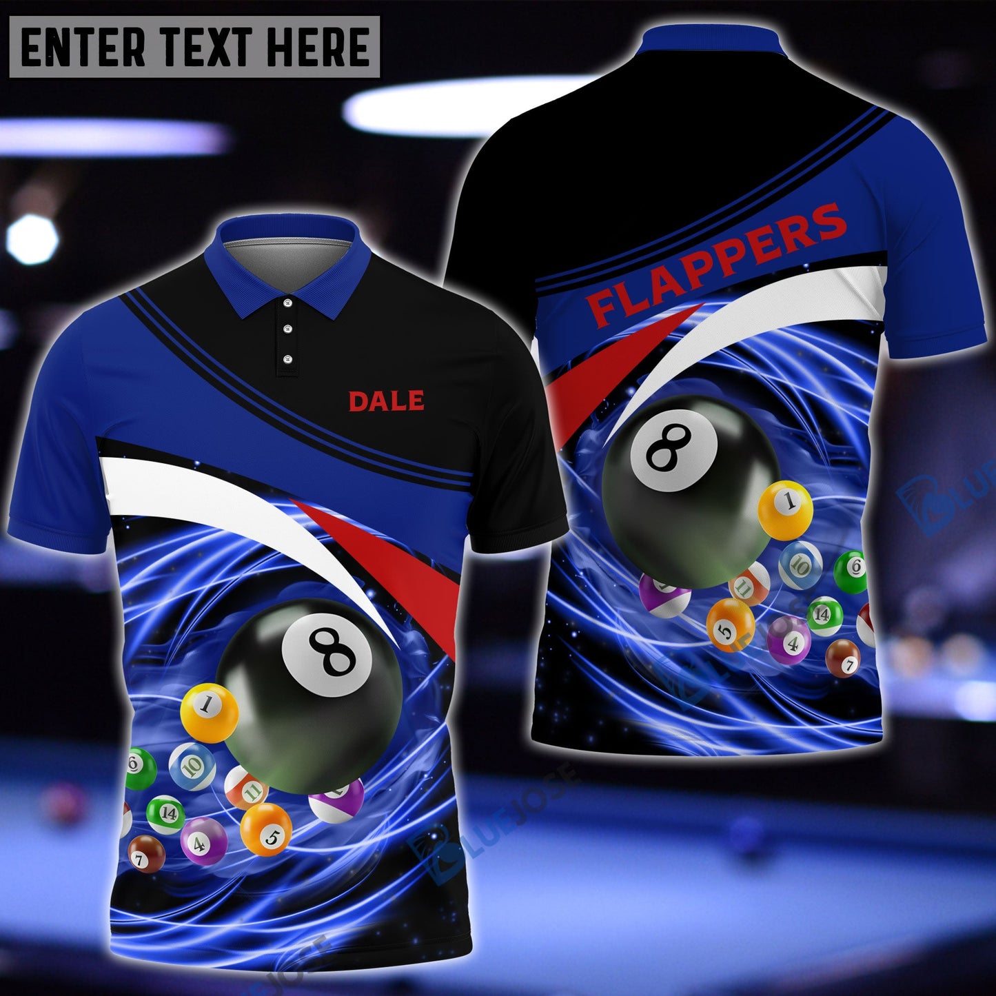 Frenzidea Billiards Navy, Red and White Personalized 3D Shirt