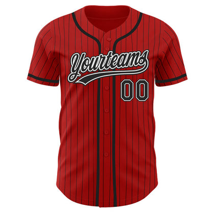 Frenzidea Custom Red Black Pinstripe Black-White Authentic Baseball Jersey