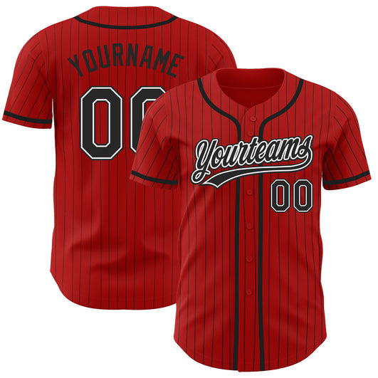 Frenzidea Custom Red Black Pinstripe Black-White Authentic Baseball Jersey
