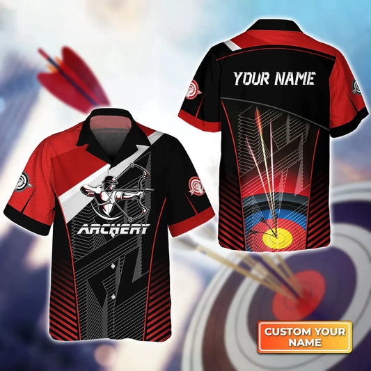 Frenzidea Red And Black Archer Archery Target 3D Hawaiian Shirt