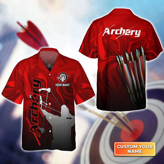 Frenzidea Red Archery Abstract Colorful Animation Personalized Name 3D Hawaiian Shirt