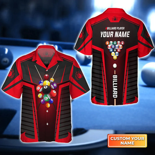 Frenzidea Red Billiard Balls Personalized Name Hawaiian Shirt