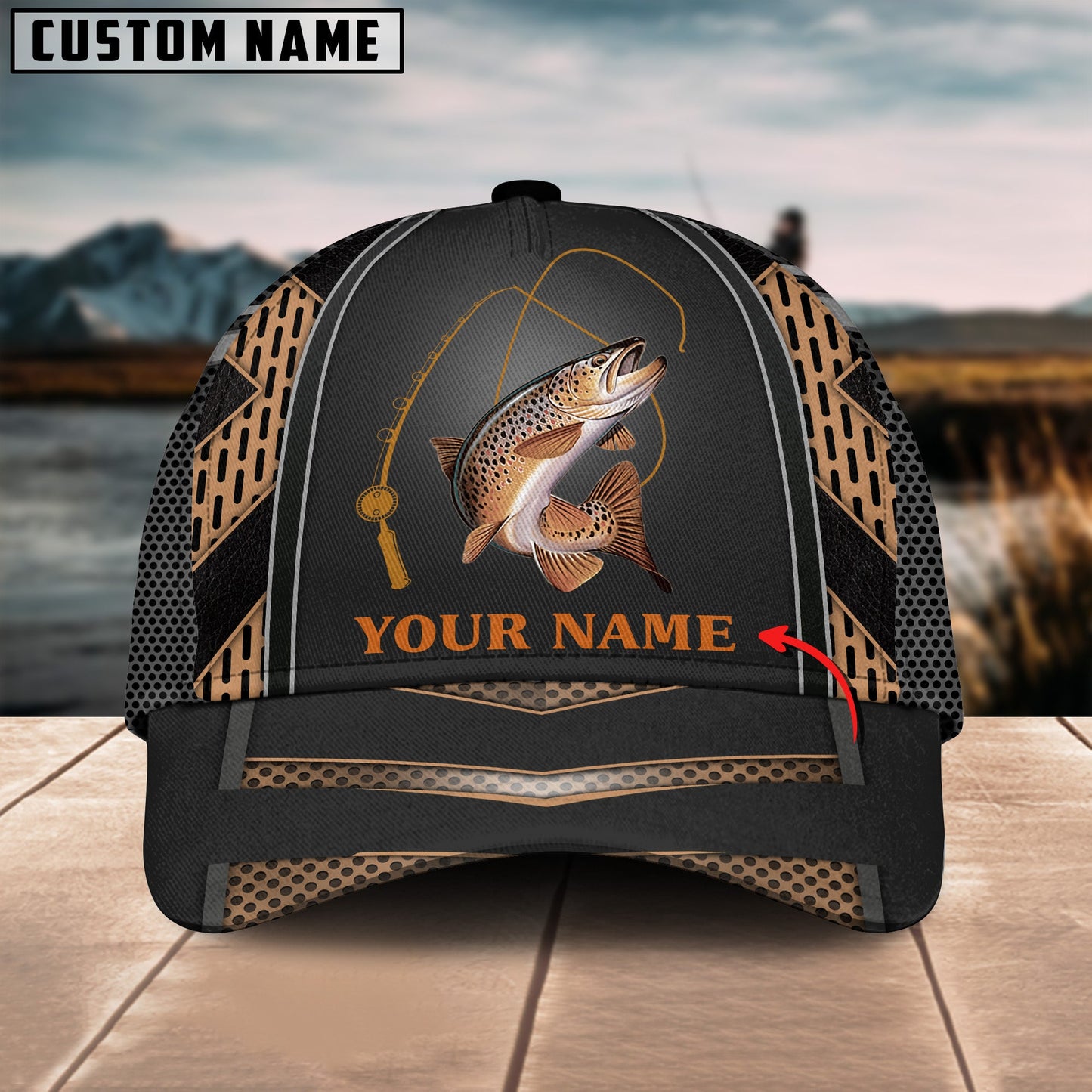 Frenzidea Personalized Fishing Black & Orange Cap
